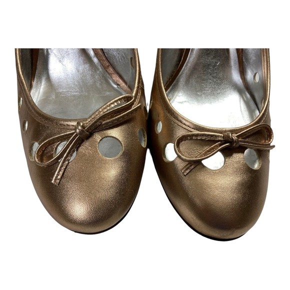 Jessica Simpson Heels Pumps Gold Leather Laser Cut Womens 8.5B Made in Brazil - Picture 4 of 10